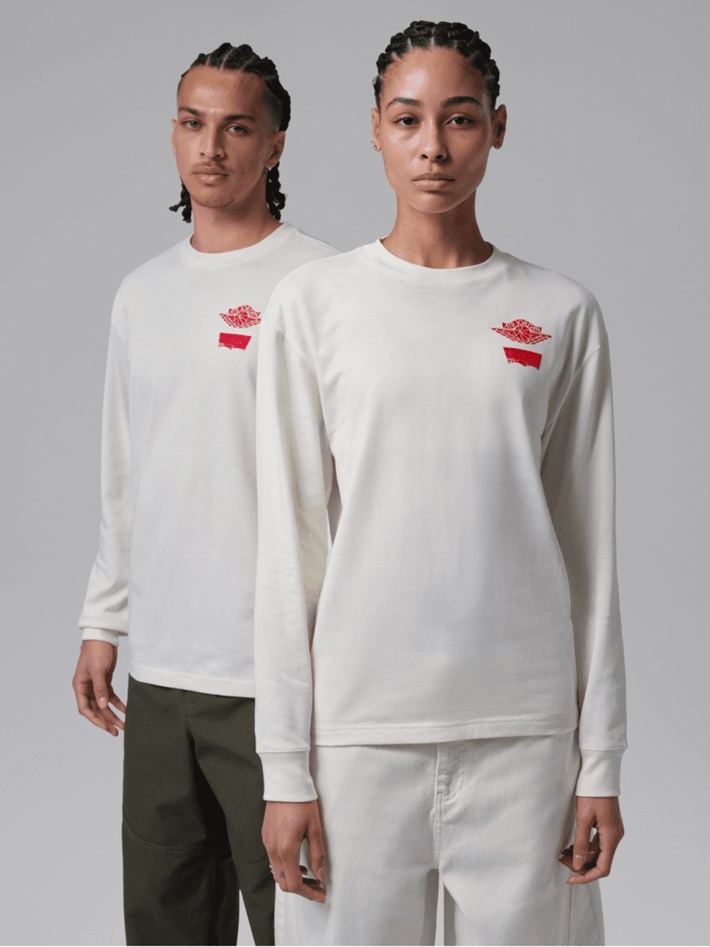 Air Jordan x Levi's Long-Sleeve Tee 'Pale Ivory/Black/University Red’ Size XL